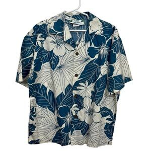 Two Palms Hawaii Button Down Collared Lanai Blue and Cream Shirt, Boys Size 12